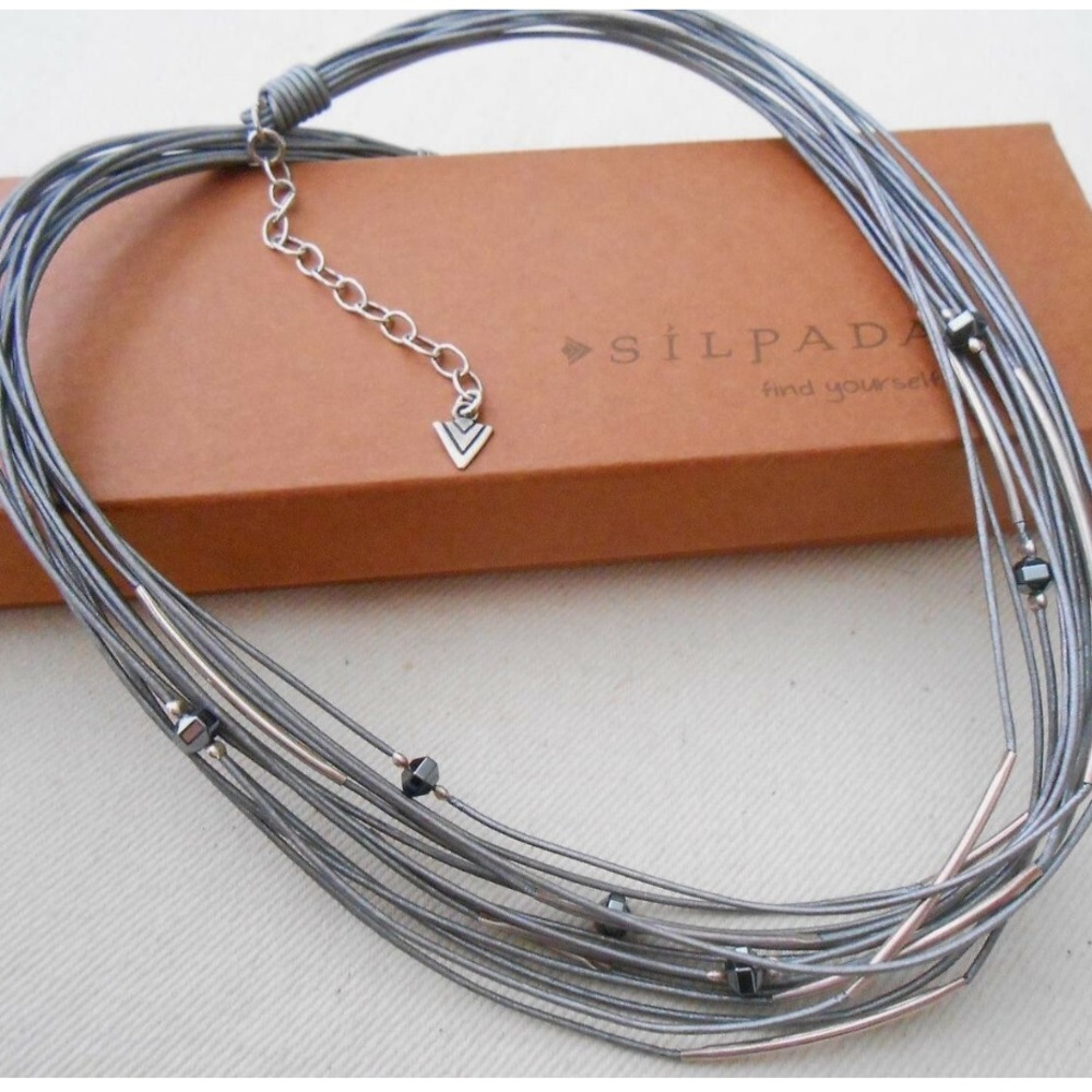 Silpada Retired Sterling Silver Hematite Glass Leather Cord Necklace